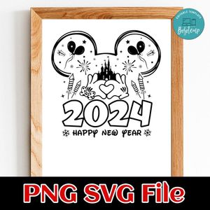 Mickey Mouse Happy New Year 2024 SVG PNG Customizable Instant Download