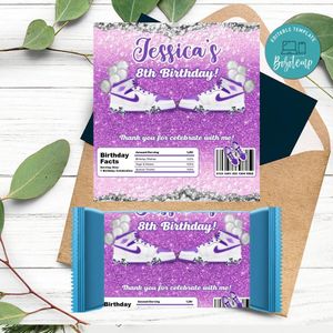 Pink and purple Sneaker Birthday Candy bar Customizable template instant download