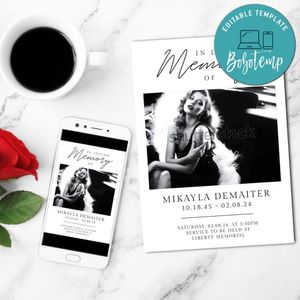 Obituary card Customizable template instant download