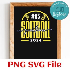 Softball Custom Number and Team Name SVG design template