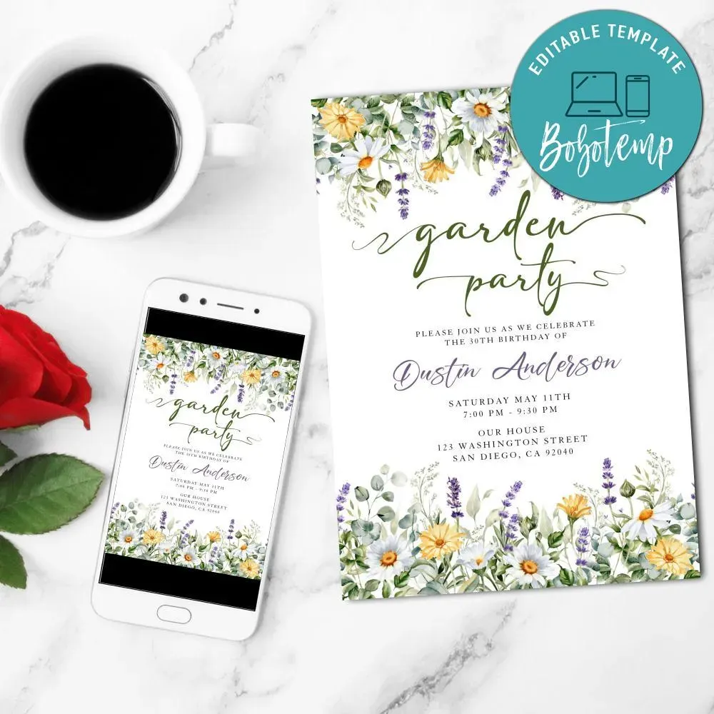 Garden Party Invite Invitation Template Customizable | Bobotemp