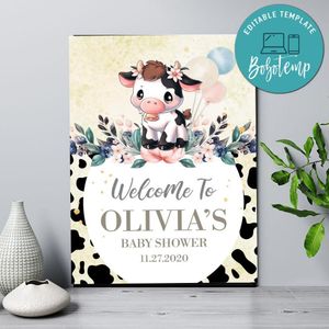 Baby Cow Welcome Sign Customer Request Customizable Template Instant Download