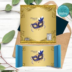 Royal Blue and Gold Masquerade Candy bar Customizable template instant download