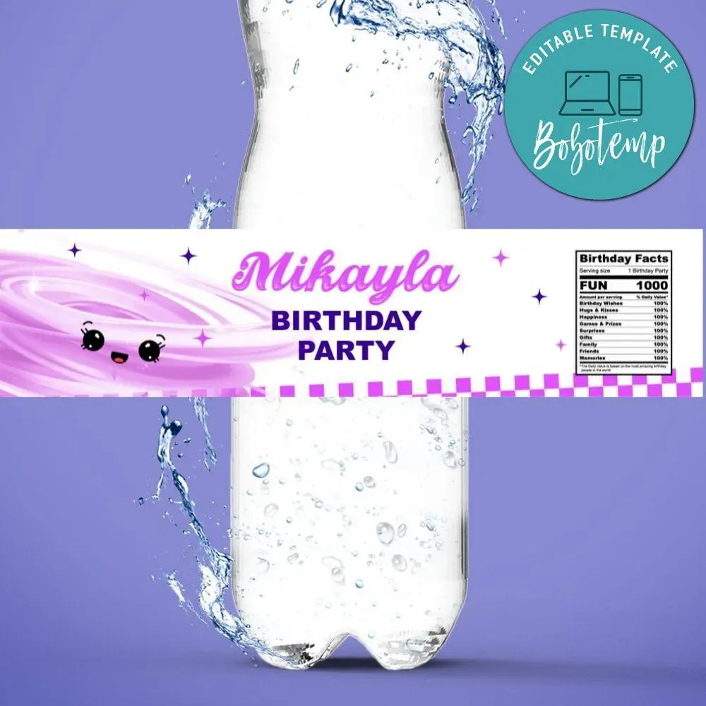 Tornado Pink Birthday Bottle Label Customizable | Bobotemp