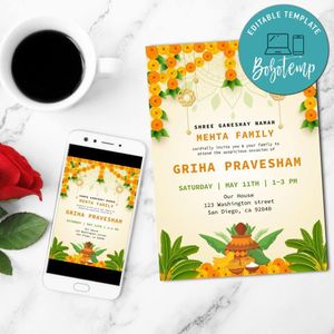 Indian Gruha Pravesham Party Invitation Template Customizable Instant Download