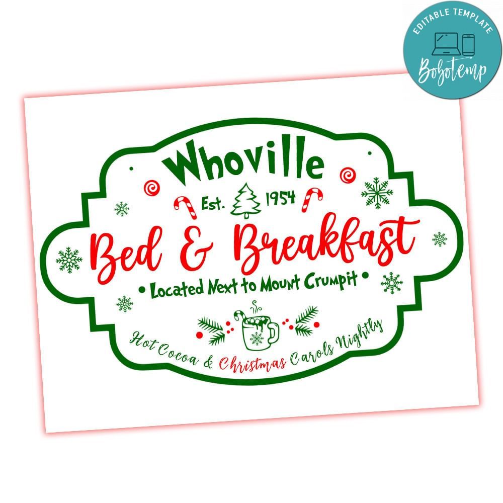 Whoville Bed And Breakfast Christmas Sign Template Customizable Instant Download