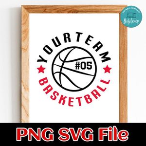 Basketball Custom Number and Team Name PNG SVG design template
