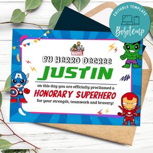 Avengers Certificate Template Customizable Instant Download