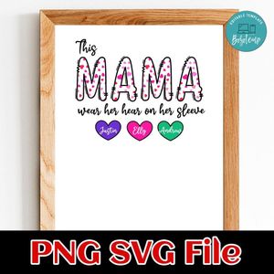 This Mama Wears Her Heart SVG PNG Customizable Instant Download
