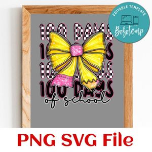 100 days of school bow tie Customer Request PNG file template