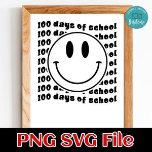 Smiley Face 100 Days of School PNG SVG file template