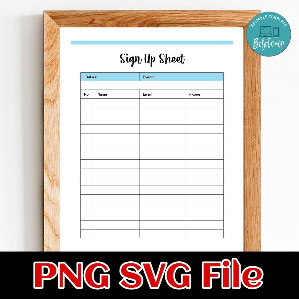 Activity sign up sheet Template Customizable DIY | Bobotemp for Free Printable Blank Sign Up Sheet