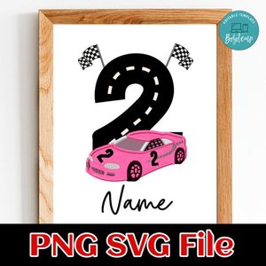 Pink race car birthday PNG file template