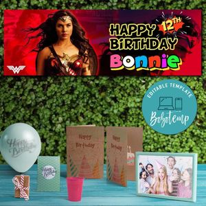 Wonder Women Birthday Banner Customizable Template Instant Download