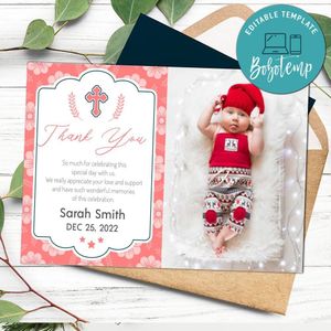 Girl Baptism Thank You Card Template Customizable Instant Download