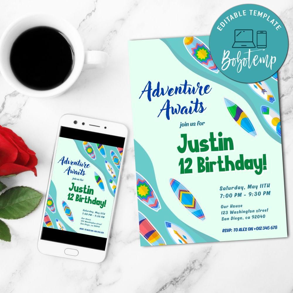 Kayak Invitation Template Customizable DIY | Bobotemp Shop