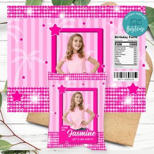Girl Birthday Chip Bag Customizable template instant download