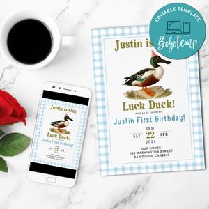 One Lucky Duck Birthday Invitation Template Customizable Instant Download