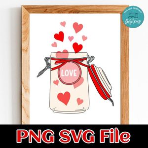 Love Hearts Jar SVG PNG Customizable Instant Download