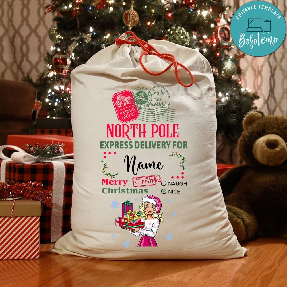 Barbie Santa Sack PNG SVG file template