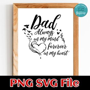 Dad Always on My Mind Forever in my heart Fathers Day SVG PNG design template