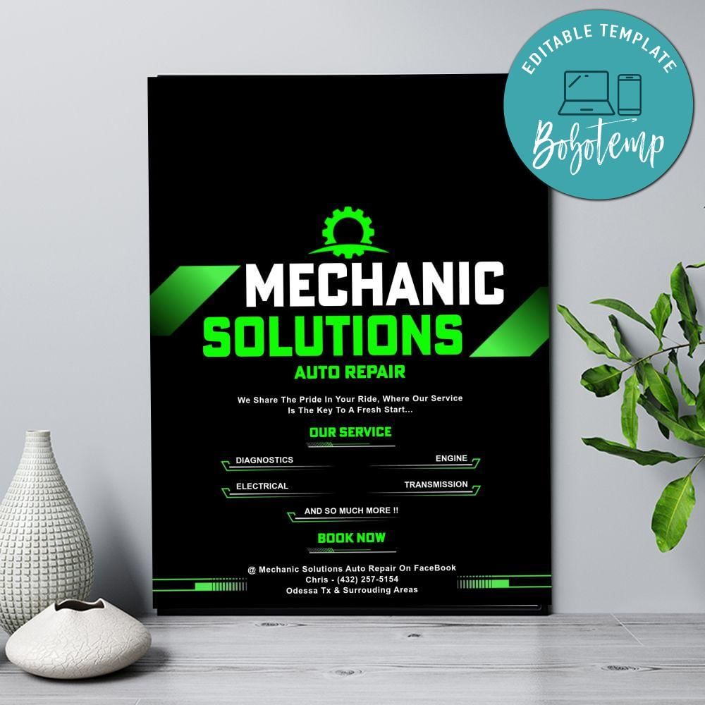 Mechanic solut Poster Sign Customizable Template Instant Download ...