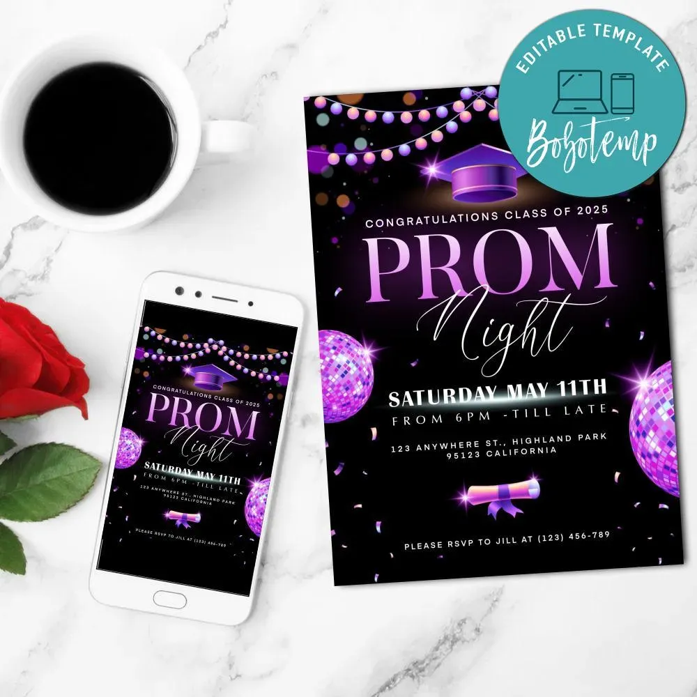 Prom Invitation With String Lights Template Customizable | Bobotemp