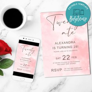 Twenty Birthday Invitation Template Customizable Instant Download
