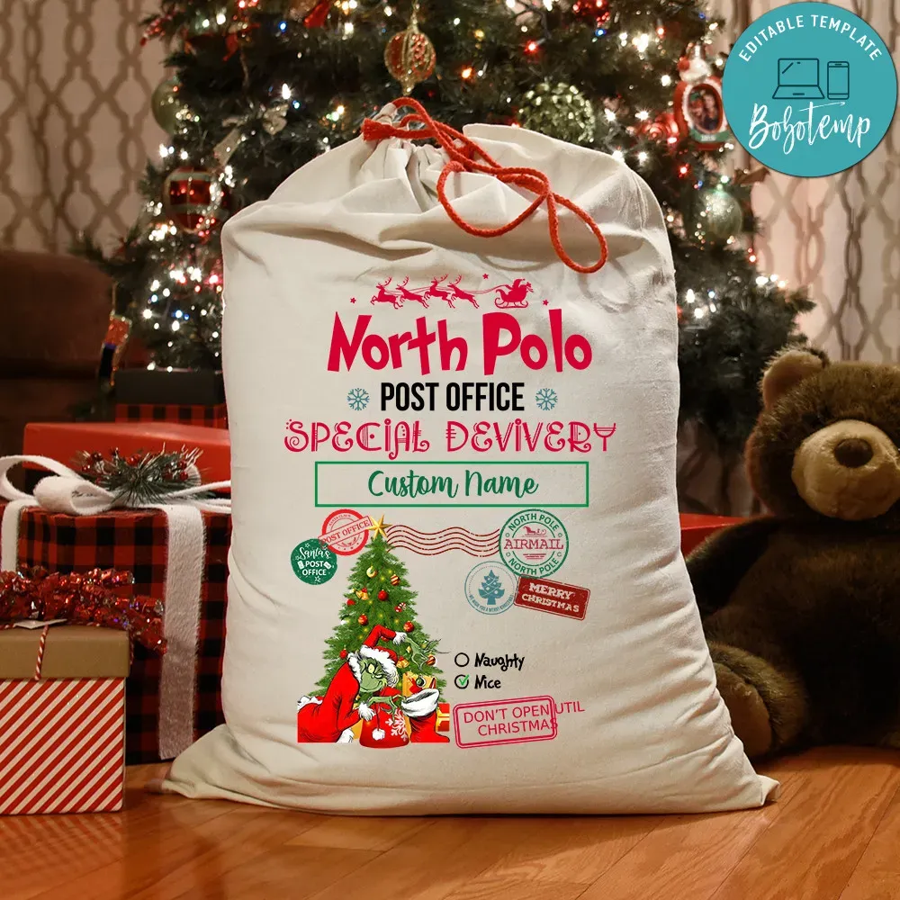 Grinch Santa Sack PNG SVG file template | Bobotemp