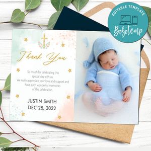 Baptism Thank You Card Template Customizable Instant Download