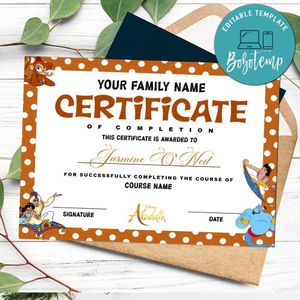 Aladdin Certificate Template Customizable Instant Download