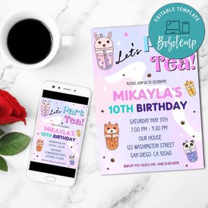 Boba Tea Invitation Template Customizable Instant Download