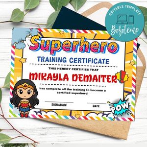 Wonder woman Certificate Template Customizable Instant Download