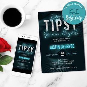 Lets Get Tipsy Game Night Invitation Template Customizable Instant Download