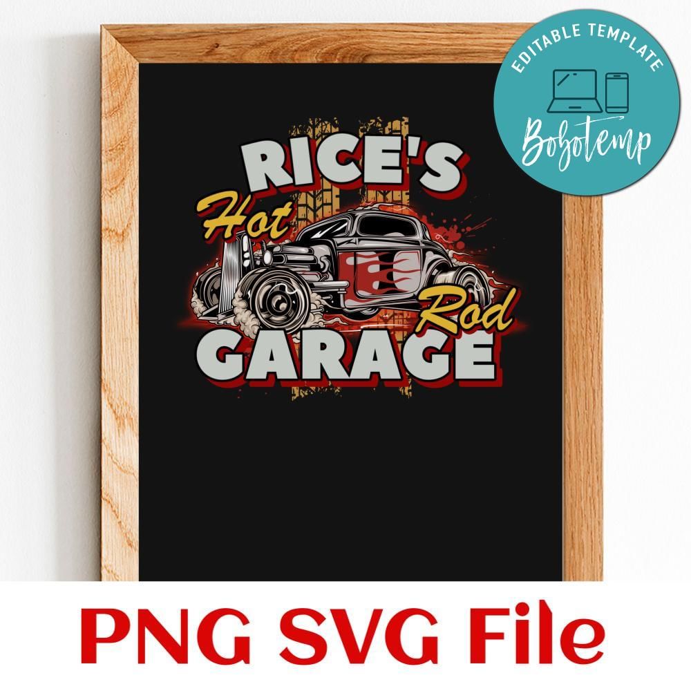 Rice's hot rod garage PNG design template | Bobotemp