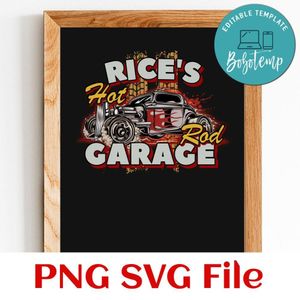 Rice's hot rod garage PNG design template
