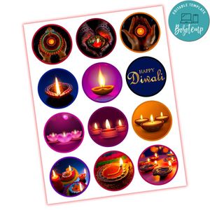 Diwali Cupcake Toppers Template Printable Instant Download