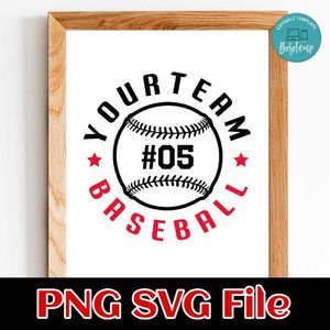 Baseball Custom Number and Team Name PNG SVG design template