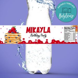 Pancake Birthday Bottle Label Customizable template instant download