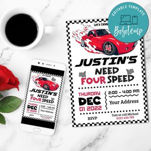 Need Four Speed Birthday Invitation Template Customizable Instant Download