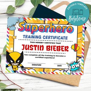 Wolverine Certificate Template Customizable Instant Download