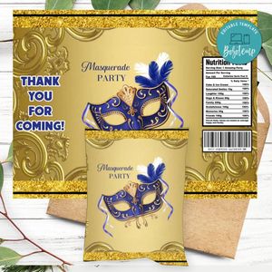 Royal Blue and Gold Masquerade Chip Bag Customizable template instant download