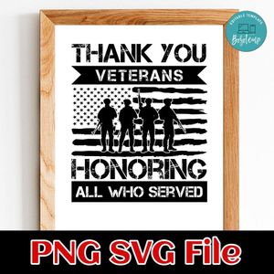 Honoring All Who Served Thank You Veterans Day SVG Customizable Instant Download