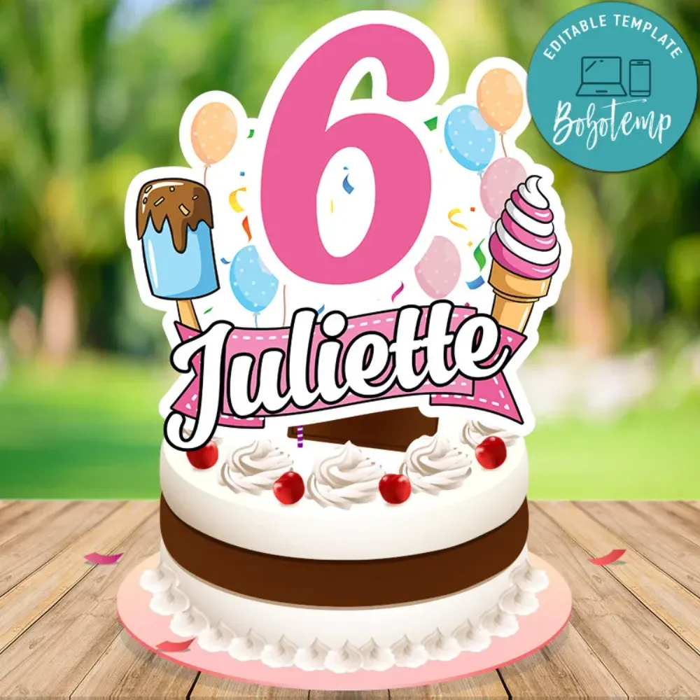 Ice Cream Cake Topper Template Customizable Instant Download | Bobotemp