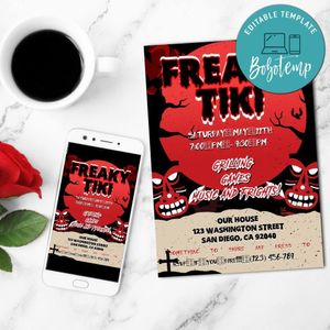 Tiki Halloween Invitation Template Customizable Instant Download