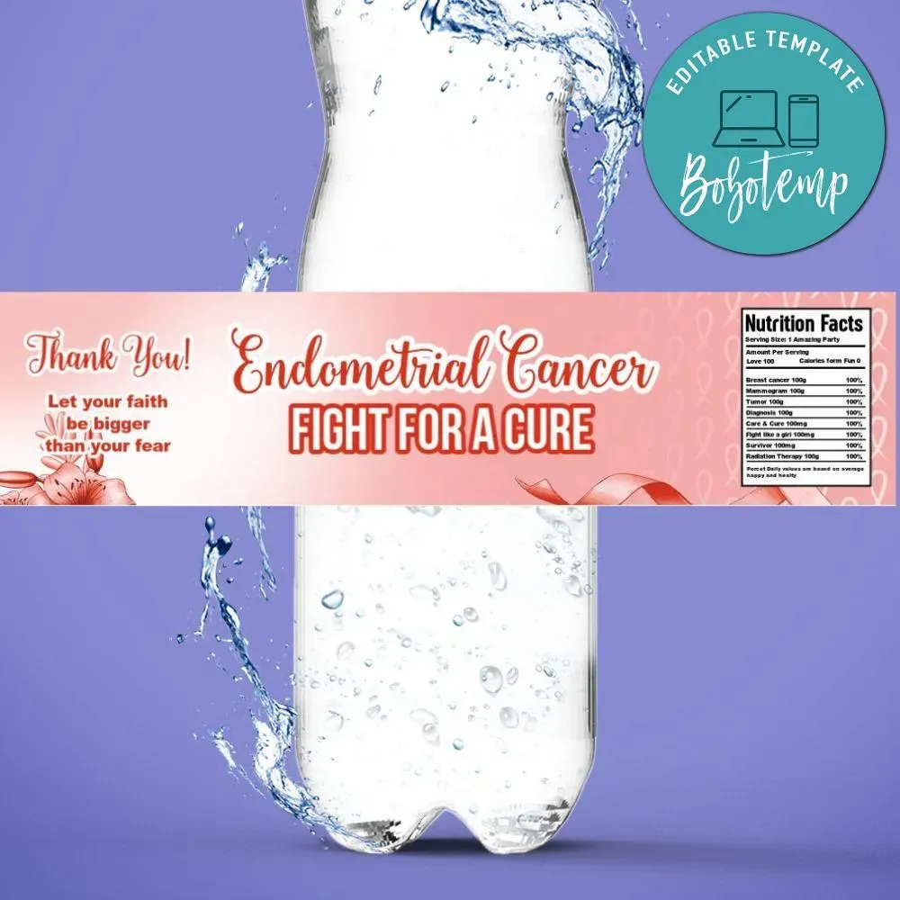 Endometrial Cancer Bottle Label Customizable template DIY | Bobotemp