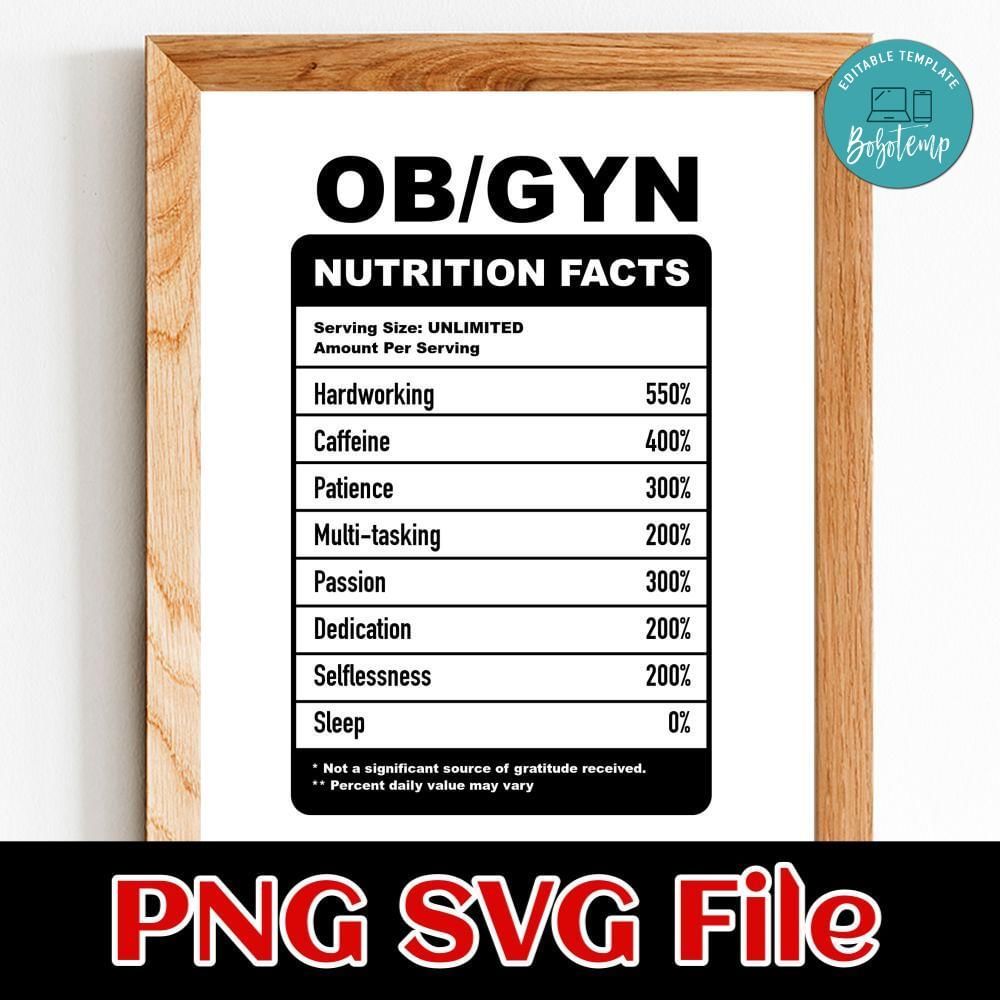 OBGYN Obstetrician Gynecologist Dr Nutritional Facts PNG file template