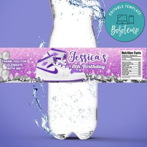 Pink and purple Sneaker Birthday Bottle Label Customizable template instant download