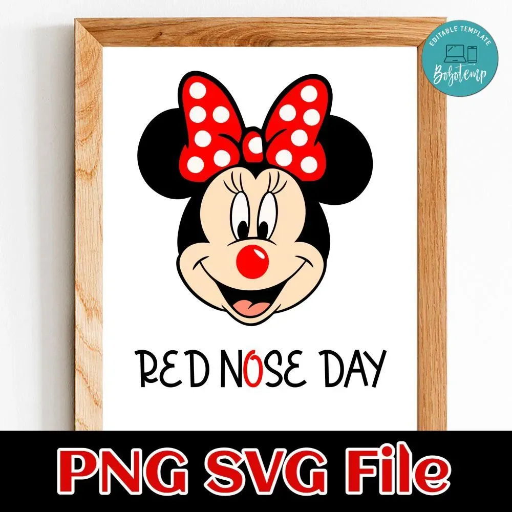Minnie Mouse Red Nose Day PNG SVG design template | Bobotemp