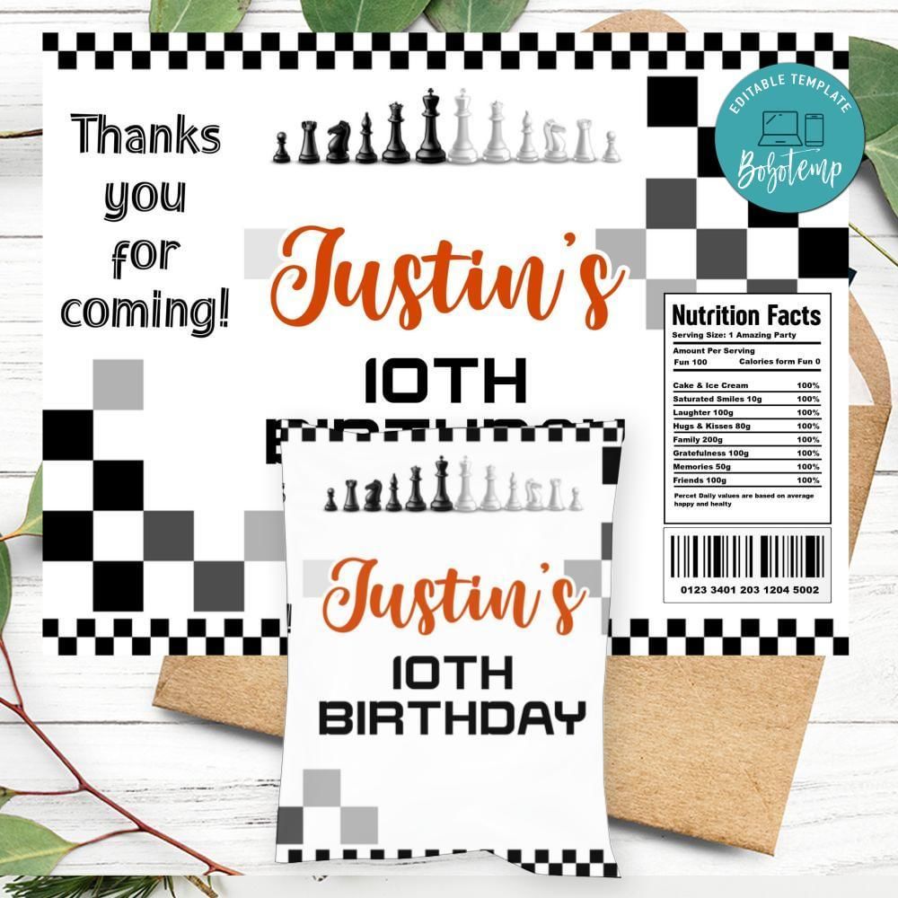Chess Chip Bag Customizable template instant download